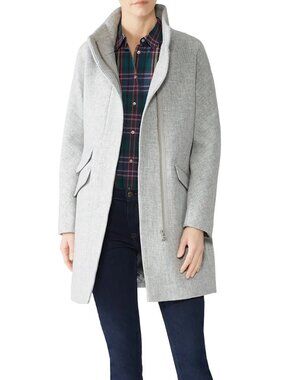 J Crew Cocoon Coat Italian stadium wool blend cloth zipper jacket gray 10 TALL